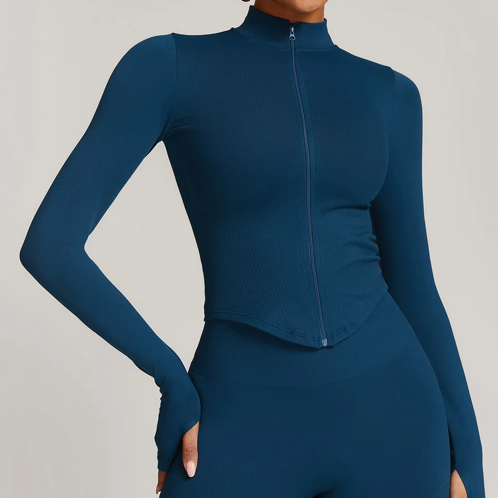 kf-S272c974a9c5e435a8cc7416415d210f65-New-Women-Full-Zip-up-Yoga-Top-Workout-Running-Fitness-Jacket-Thumb-Holes-Stretchy-Fitted-Long